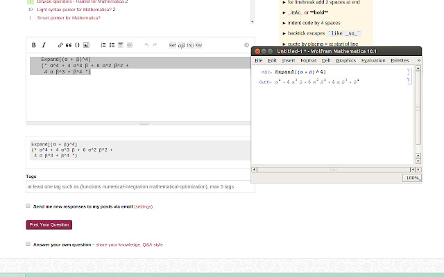 Mathematica Editor buttons for StackExchange from Chrome web store to be run with OffiDocs Chromium online Mathematica Editor buttons for StackExchange from Chrome web store to be run with OffiDocs Chromium online