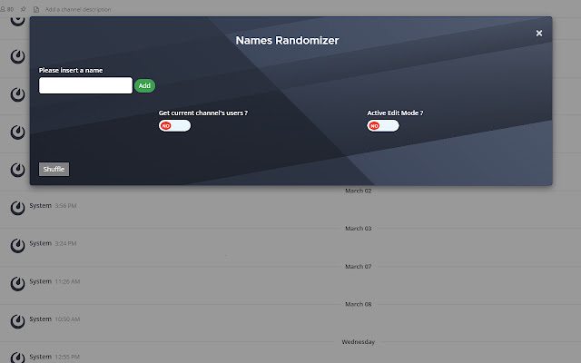 Mattermost Names Randomizer from Chrome web store to be run with OffiDocs Chromium online Mattermost Names Randomizer from Chrome web store to be run with OffiDocs Chromium online