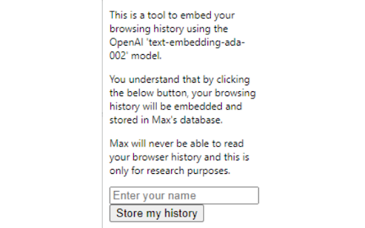 Maxs Browser History Embedding Tool from Chrome web store to be run with OffiDocs Chromium online Maxs Browser History Embedding Tool from Chrome web store to be run with OffiDocs Chromium online