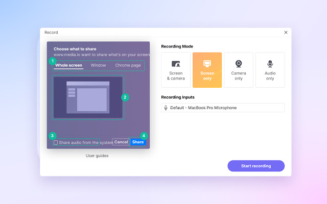 Media.io Free Video and Screen Recorder from Chrome web store to be run with OffiDocs Chromium online Media.io Free Video and Screen Recorder from Chrome web store to be run with OffiDocs Chromium online