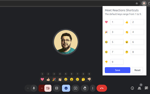 Meet Reactions Shortcuts from Chrome web store to be run with OffiDocs Chromium online Meet Reactions Shortcuts from Chrome web store to be run with OffiDocs Chromium online