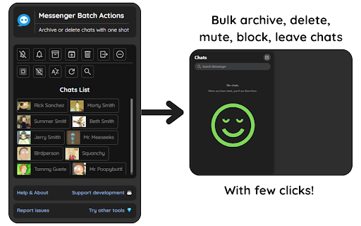 Messenger Batch Actions from Chrome web store to be run with OffiDocs Chromium online Messenger Batch Actions from Chrome web store to be run with OffiDocs Chromium online