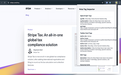 Meta Tag Inspector from Chrome web store to be run with OffiDocs Chromium online Meta Tag Inspector from Chrome web store to be run with OffiDocs Chromium online