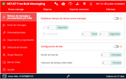 METJET Free Bulk Messaging (Lite) from Chrome web store to be run with OffiDocs Chromium online METJET Free Bulk Messaging (Lite) from Chrome web store to be run with OffiDocs Chromium online