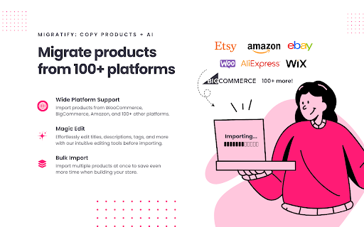 Migratify Shopify Product Importer (With AI) from Chrome web store to be run with OffiDocs Chromium online Migratify Shopify Product Importer (With AI) from Chrome web store to be run with OffiDocs Chromium online