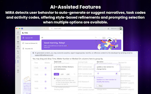 MIRA Timekeeping AI Web Plugin from Chrome web store to be run with OffiDocs Chromium online MIRA Timekeeping AI Web Plugin from Chrome web store to be run with OffiDocs Chromium online