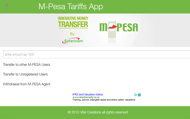 Mobile Money Tariffs from Chrome web store to be run with OffiDocs Chromium online Mobile Money Tariffs from Chrome web store to be run with OffiDocs Chromium online
