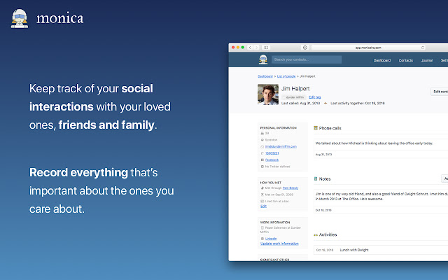 Monica Personal CRM from Chrome web store to be run with OffiDocs Chromium online Monica Personal CRM from Chrome web store to be run with OffiDocs Chromium online