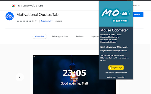 MO To The Moon! Mouse Odometer from Chrome web store to be run with OffiDocs Chromium online MO To The Moon! Mouse Odometer from Chrome web store to be run with OffiDocs Chromium online