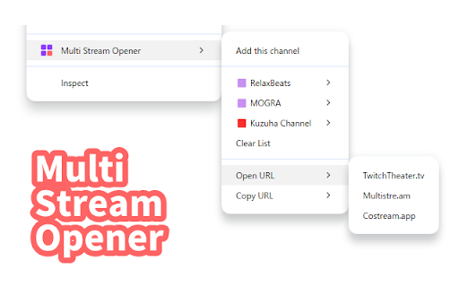 Multi Stream Opener from Chrome web store to be run with OffiDocs Chromium online Multi Stream Opener from Chrome web store to be run with OffiDocs Chromium online