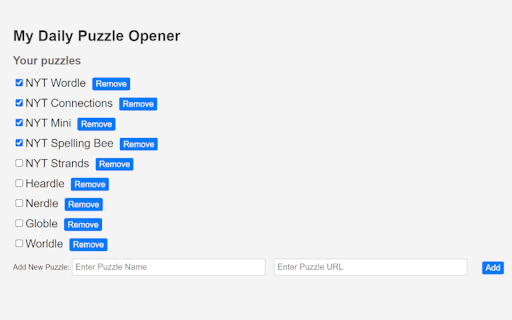 My Daily Puzzle Opener from Chrome web store to be run with OffiDocs Chromium online My Daily Puzzle Opener from Chrome web store to be run with OffiDocs Chromium online