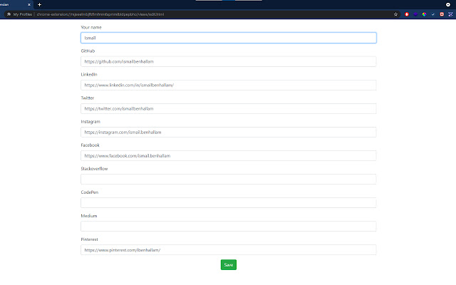 My Profiles from Chrome web store to be run with OffiDocs Chromium online My Profiles from Chrome web store to be run with OffiDocs Chromium online