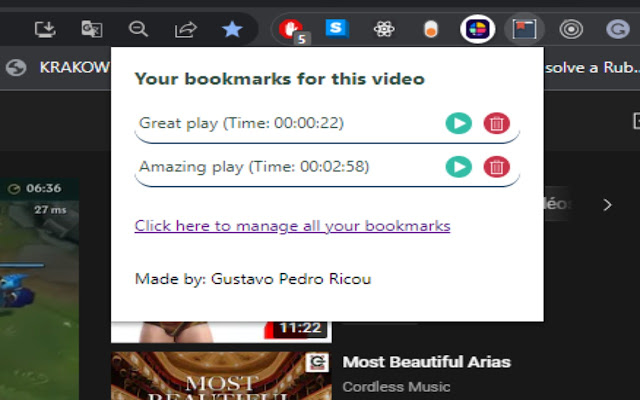 My YouTube Bookmarks from Chrome web store to be run with OffiDocs Chromium online My YouTube Bookmarks from Chrome web store to be run with OffiDocs Chromium online