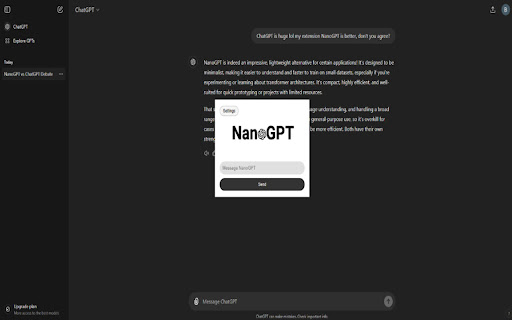 NanoGPT from Chrome web store to be run with OffiDocs Chromium online NanoGPT from Chrome web store to be run with OffiDocs Chromium online