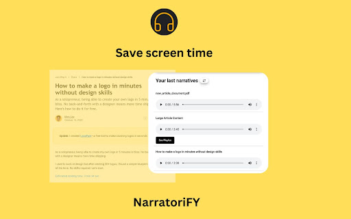 Narratorify: AI Text to Speech Turning your Articles into Podcast from Chrome web store to be run with OffiDocs Chromium online Narratorify: AI Text to Speech Turning your Articles into Podcast from Chrome web store to be run with OffiDocs Chromium online