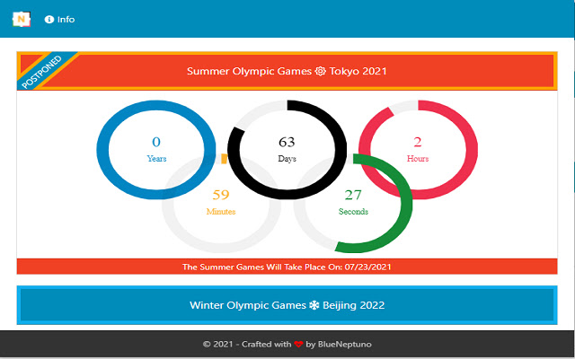 Next Olympic Games Countdown from Chrome web store to be run with OffiDocs Chromium online Next Olympic Games Countdown from Chrome web store to be run with OffiDocs Chromium online