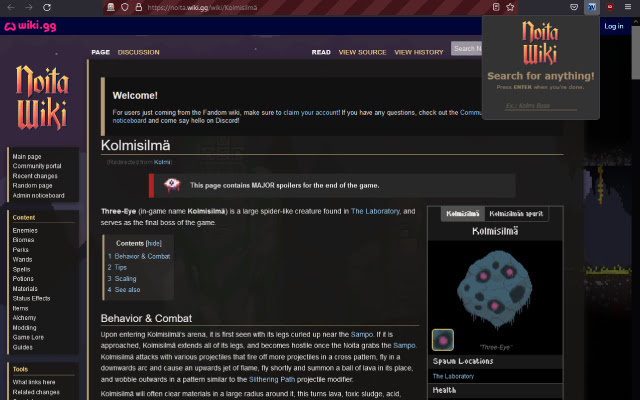 Noita Wiki Search from Chrome web store to be run with OffiDocs Chromium online Noita Wiki Search from Chrome web store to be run with OffiDocs Chromium online