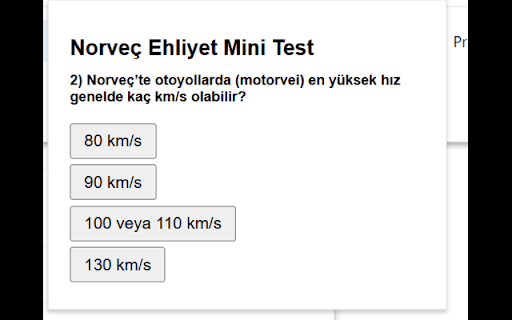 Norveç Ehliyet Mini Test from Chrome web store to be run with OffiDocs Chromium online Norveç Ehliyet Mini Test from Chrome web store to be run with OffiDocs Chromium online