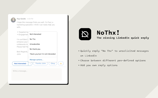 NoThx! from Chrome web store to be run with OffiDocs Chromium online NoThx! from Chrome web store to be run with OffiDocs Chromium online