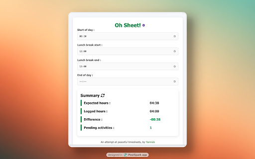Oh Sheet! from Chrome web store to be run with OffiDocs Chromium online Oh Sheet! from Chrome web store to be run with OffiDocs Chromium online