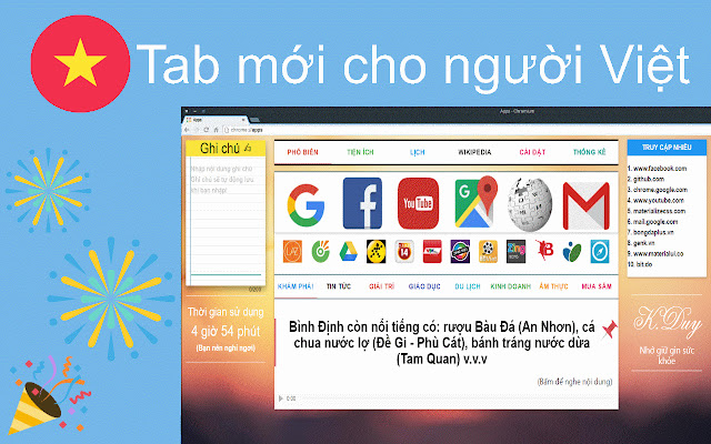 OkTab+ (Tab mới cho người Việt) from Chrome web store to be run with OffiDocs Chromium online OkTab+ (Tab mới cho người Việt) from Chrome web store to be run with OffiDocs Chromium online