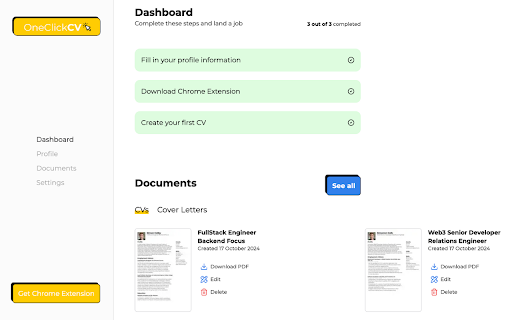 OneClickCV Extension from Chrome web store to be run with OffiDocs Chromium online OneClickCV Extension from Chrome web store to be run with OffiDocs Chromium online