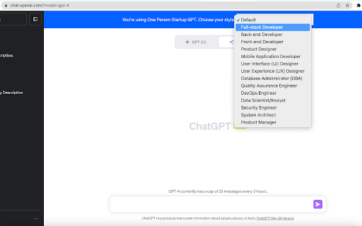 One Person Startup GPT from Chrome web store to be run with OffiDocs Chromium online One Person Startup GPT from Chrome web store to be run with OffiDocs Chromium online