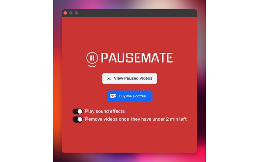 PauseMate YouTube Bookmarker from Chrome web store to be run with OffiDocs Chromium online PauseMate YouTube Bookmarker from Chrome web store to be run with OffiDocs Chromium online