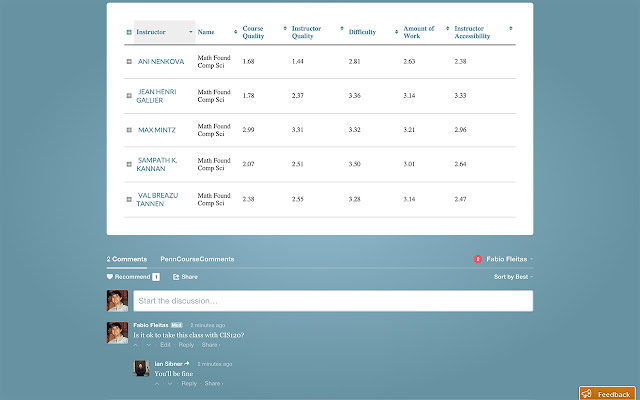 PennCourseComments from Chrome web store to be run with OffiDocs Chromium online PennCourseComments from Chrome web store to be run with OffiDocs Chromium online