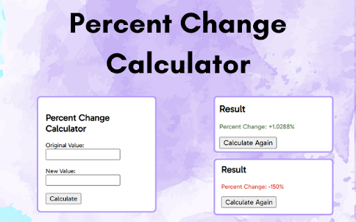 Percent Change Calculator from Chrome web store to be run with OffiDocs Chromium online Percent Change Calculator from Chrome web store to be run with OffiDocs Chromium online