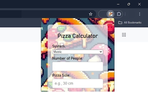 Pizza Calculator from Chrome web store to be run with OffiDocs Chromium online Pizza Calculator from Chrome web store to be run with OffiDocs Chromium online