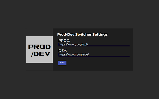 Prod Dev Switcher from Chrome web store to be run with OffiDocs Chromium online Prod Dev Switcher from Chrome web store to be run with OffiDocs Chromium online