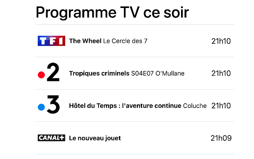 Programme TV du soir from Chrome web store to be run with OffiDocs Chromium online Programme TV du soir from Chrome web store to be run with OffiDocs Chromium online