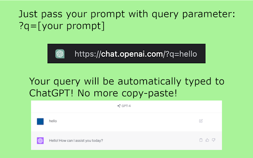 Prompt ChatGPT via URL param from Chrome web store to be run with OffiDocs Chromium online Prompt ChatGPT via URL param from Chrome web store to be run with OffiDocs Chromium online