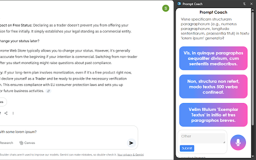 Prompt Coach from Chrome web store to be run with OffiDocs Chromium online Prompt Coach from Chrome web store to be run with OffiDocs Chromium online