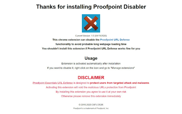 Proofpoint Disabler from Chrome web store to be run with OffiDocs Chromium online Proofpoint Disabler from Chrome web store to be run with OffiDocs Chromium online