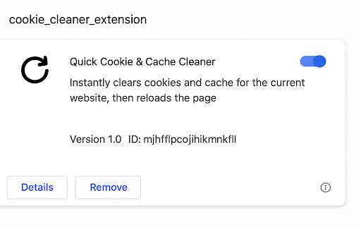 Quick Cookie Cache Cleaner from Chrome web store to be run with OffiDocs Chromium online Quick Cookie Cache Cleaner from Chrome web store to be run with OffiDocs Chromium online