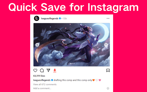 Quick Save for Instagram (reel, photo, story) from Chrome web store to be run with OffiDocs Chromium online Quick Save for Instagram (reel, photo, story) from Chrome web store to be run with OffiDocs Chromium online