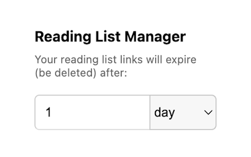 Reading List Manager: Set Expiry for Links from Chrome web store to be run with OffiDocs Chromium online Reading List Manager: Set Expiry for Links from Chrome web store to be run with OffiDocs Chromium online