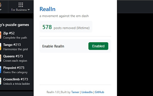 RealIn: LinkedIn AI Filter from Chrome web store to be run with OffiDocs Chromium online RealIn: LinkedIn AI Filter from Chrome web store to be run with OffiDocs Chromium online