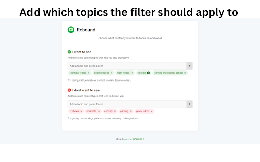 Rebound AI YouTube Video Filter from Chrome web store to be run with OffiDocs Chromium online Rebound AI YouTube Video Filter from Chrome web store to be run with OffiDocs Chromium online