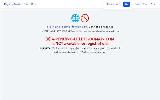 RegistryReveal Domain Checker from Chrome web store to be run with OffiDocs Chromium online RegistryReveal Domain Checker from Chrome web store to be run with OffiDocs Chromium online