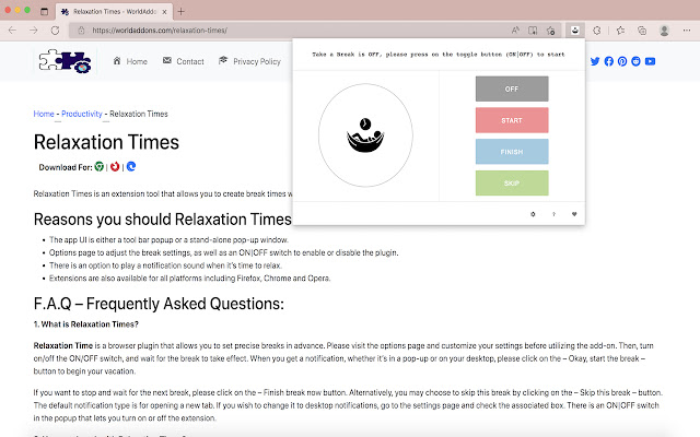 Relaxation Times from Chrome web store to be run with OffiDocs Chromium online Relaxation Times from Chrome web store to be run with OffiDocs Chromium online