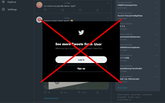Remove twitter login blocker from Chrome web store to be run with OffiDocs Chromium online Remove twitter login blocker from Chrome web store to be run with OffiDocs Chromium online