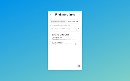 Reservation Link Finder from Chrome web store to be run with OffiDocs Chromium online Reservation Link Finder from Chrome web store to be run with OffiDocs Chromium online