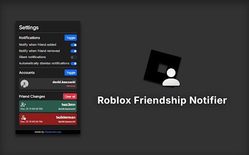 Roblox Friendship Notifier from Chrome web store to be run with OffiDocs Chromium online Roblox Friendship Notifier from Chrome web store to be run with OffiDocs Chromium online