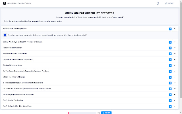 Shiny Object Checklist Detector from Chrome web store to be run with OffiDocs Chromium online Shiny Object Checklist Detector from Chrome web store to be run with OffiDocs Chromium online