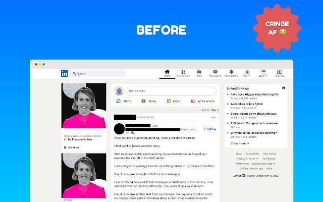Sick of LinkedIn Feed Blocker from Chrome web store to be run with OffiDocs Chromium online Sick of LinkedIn Feed Blocker from Chrome web store to be run with OffiDocs Chromium online