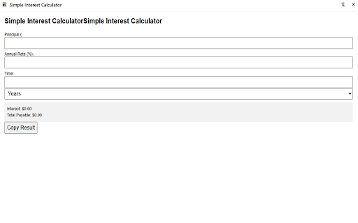 Simple Interest Calculator from Chrome web store to be run with OffiDocs Chromium online Simple Interest Calculator from Chrome web store to be run with OffiDocs Chromium online