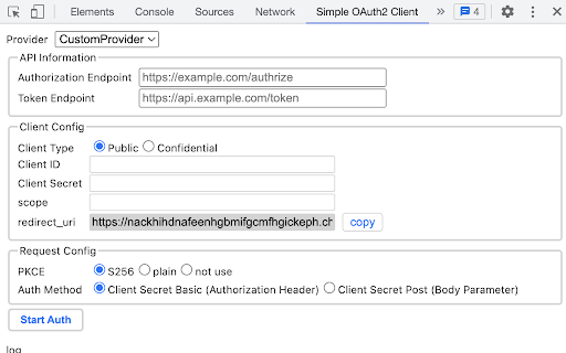 Simple OAuth2 Client from Chrome web store to be run with OffiDocs Chromium online Simple OAuth2 Client from Chrome web store to be run with OffiDocs Chromium online